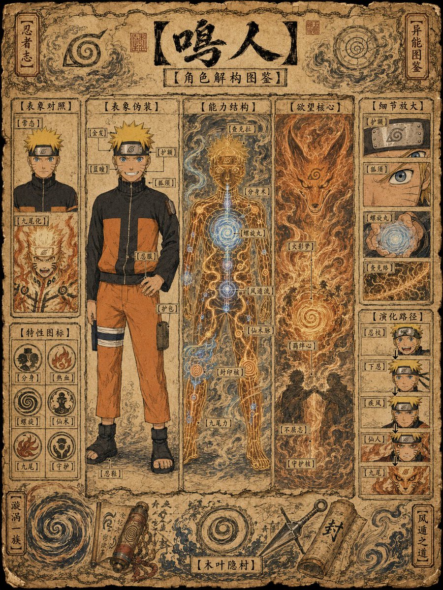 古代忍者角色解剖图：鸣人