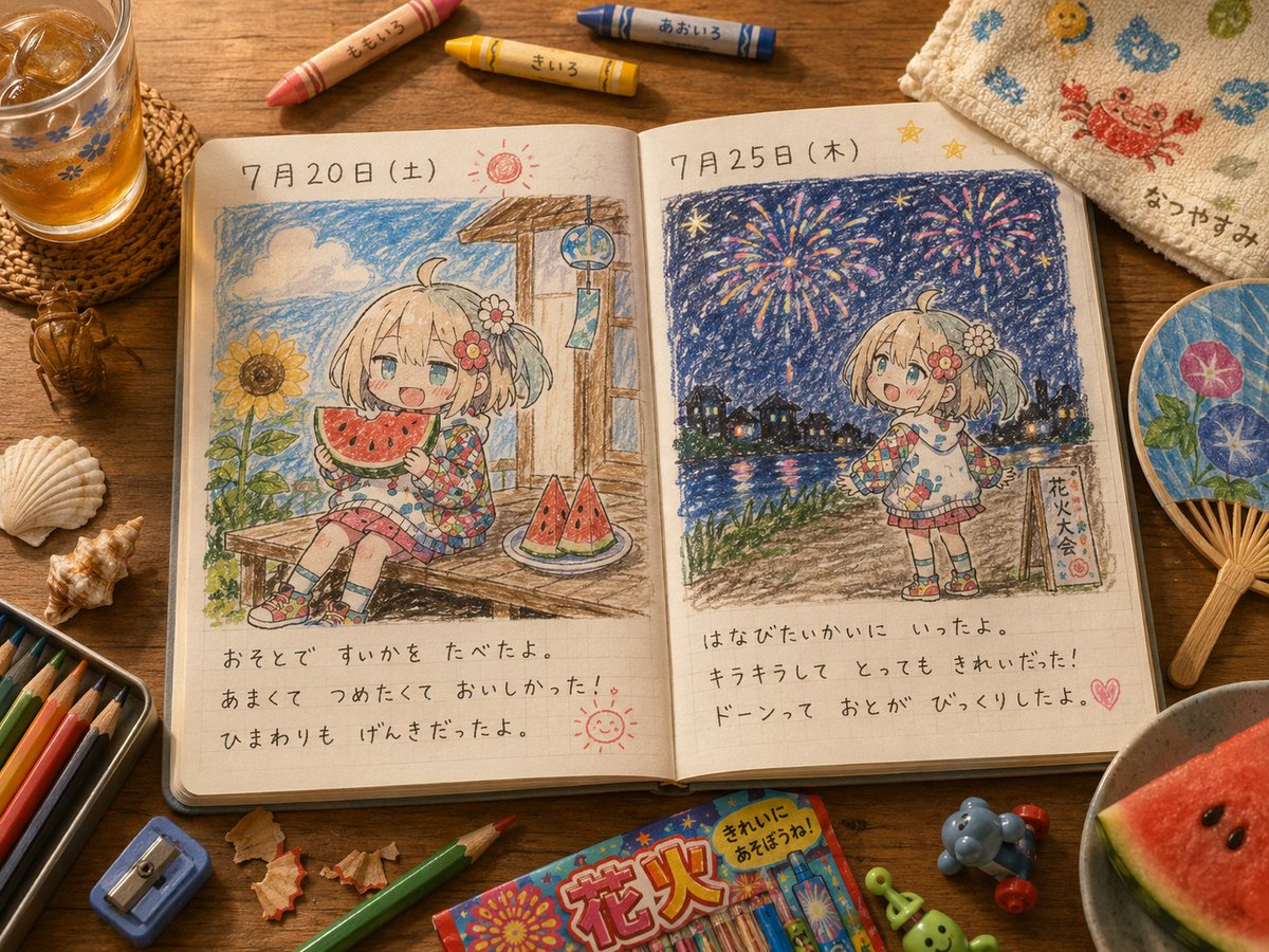 萌系夏日手绘日记插画生成