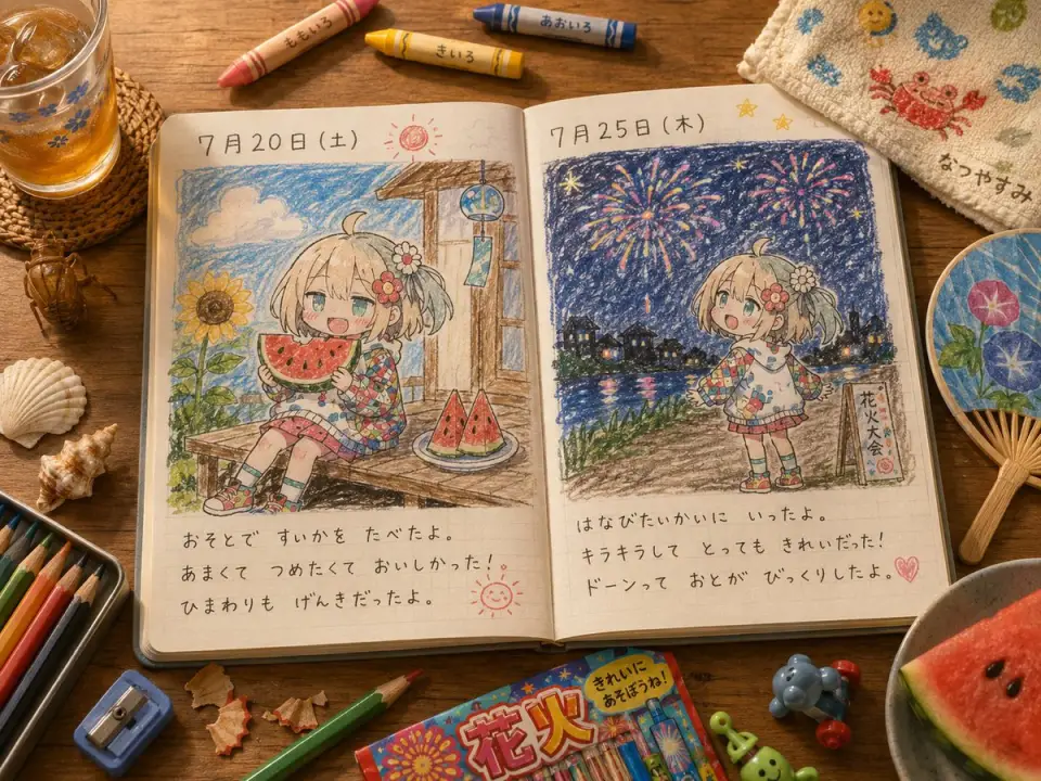 萌系夏日手绘日记插画生成